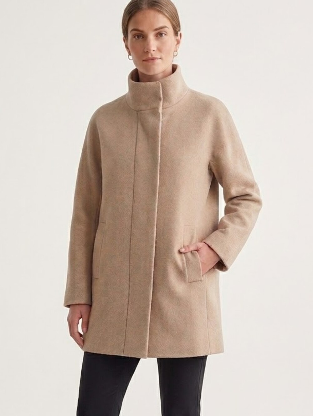 J.Crew Wool Blend City Coat Oatmeal Women’s Size 10 Funnel Neck Zip Jacket - Picture 16 of 16